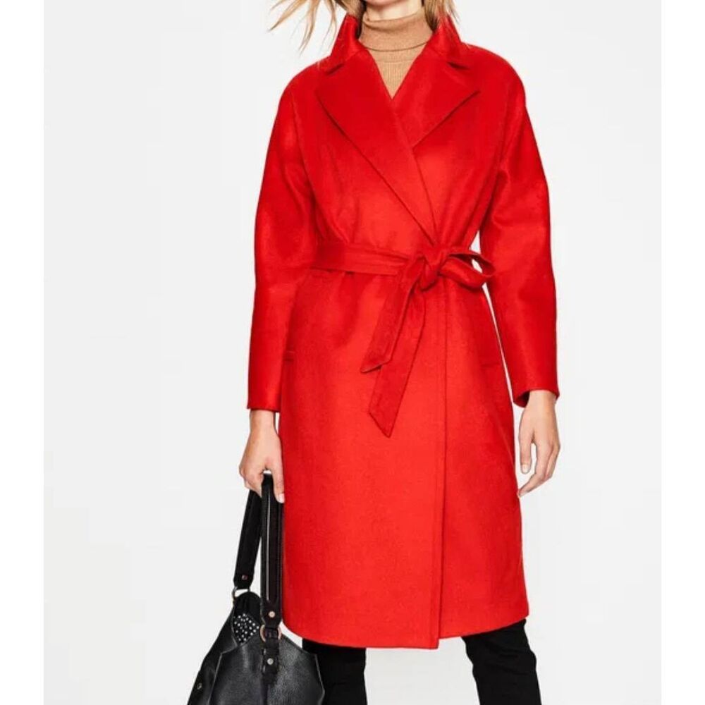 Boden Coat Women's 4 Red Lindfield Wrap Belted Wool Long Preppy Colorful - Picture 1 of 6